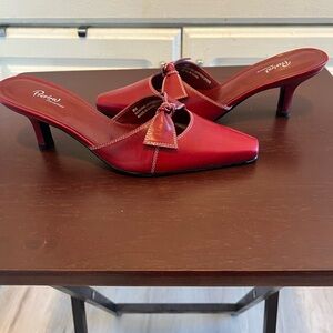 Preview International Red
Leather Bow Square Toe Kitten
Mule Heel Sz 8M Vintage